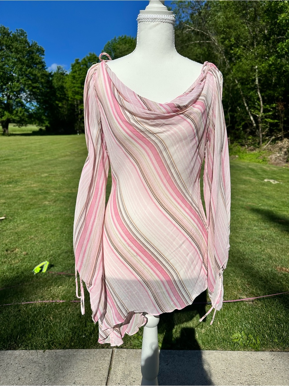 Y2K Long Sleeve Pink Sheer Blouse - Picture 4 of 5